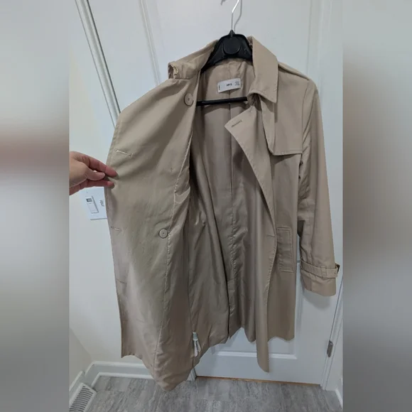 Mango Beige Double-Breasted Trench Coat with Belt - Picture 4 of 14